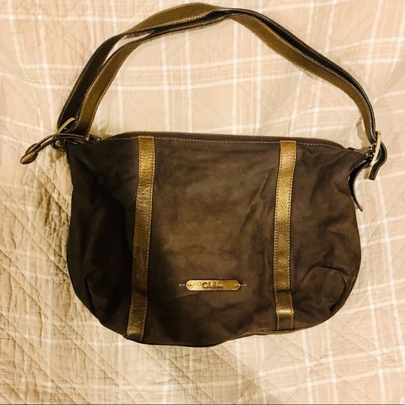 Cole Haan brown suede & golden brown leather hobo shoulder bag. Good used cdtn - Picture 3 of 10